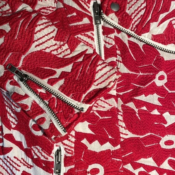 Free People Devil’s Alley Red and White embroidered moto jacket - Picture 7 of 13